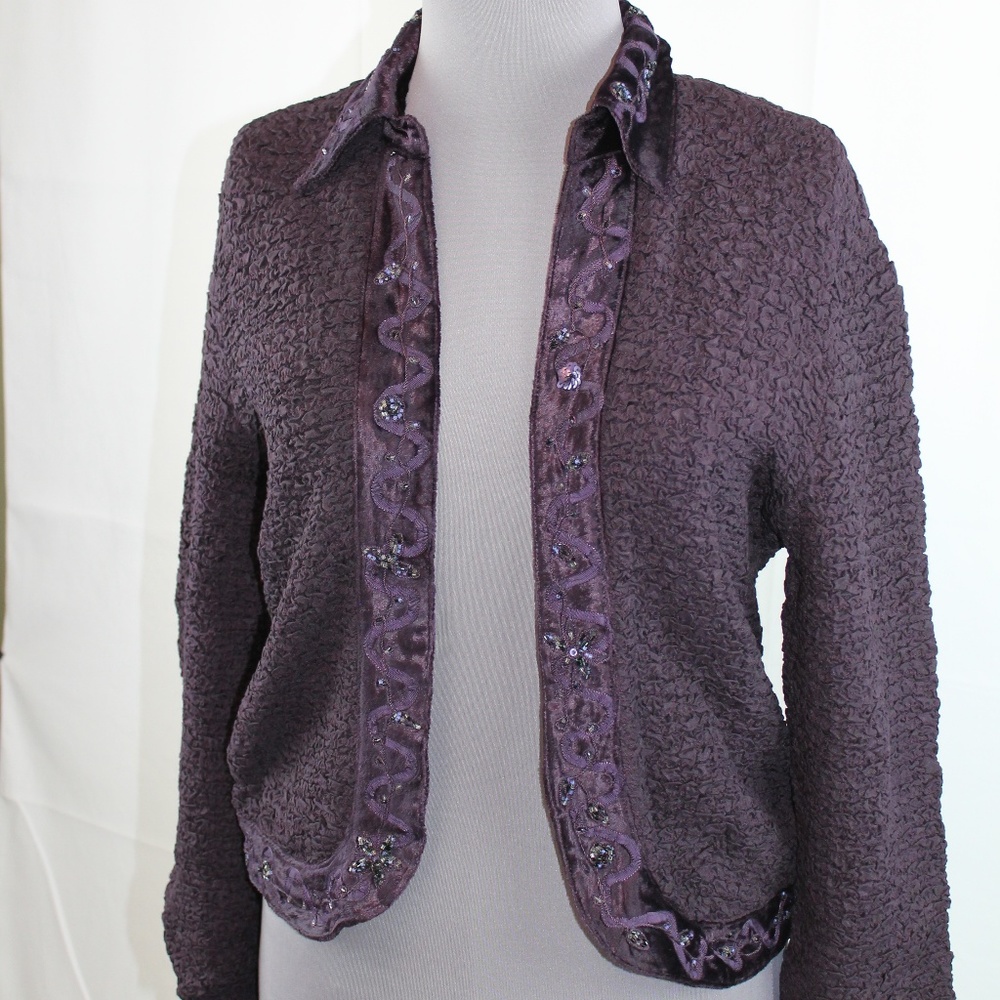 Chico's Rouched Curzio Jacket Purple S Open Front